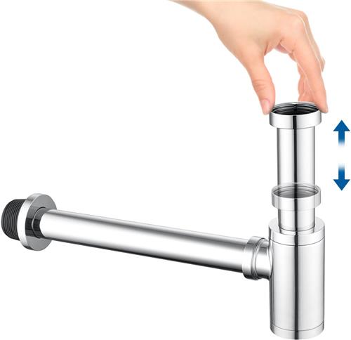 Auralum max Sifon Wastafel - Sifon RVS - Stankafsluiter Met Reinigingsopening - Verstelbare Hoogte - Universele 1 1/4''