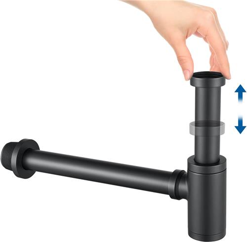 Auralum max Sifon Wastafel - Sifon Zwart - Stankafsluiter Met Reinigingsopening - Verstelbare Hoogte - Universele 1 1/4''