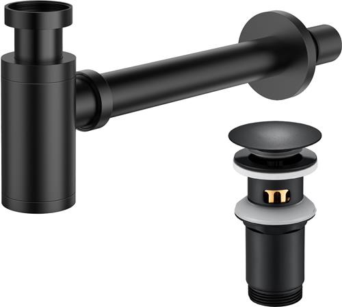 Auralum max Sifon Wastafel + POP UP Afvoergarnituur Zwart - Ruimtebesparende Telescopische Wastafel sifon - Hoogte & Diepte instelbaar - Afvoerset Met Filtermand en Afdichting