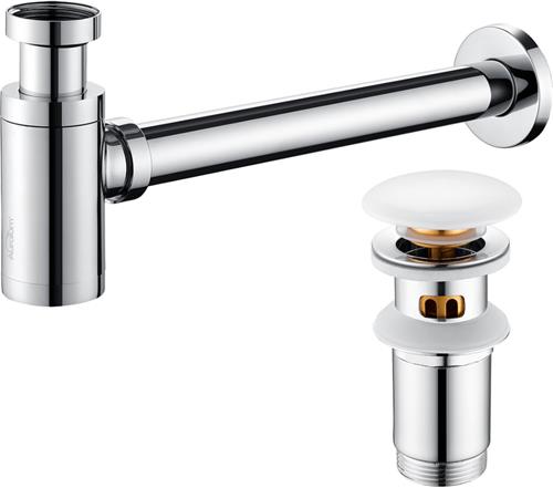 Auralum max Sifon Wastafel + keramiek Wastafel afvoerplug Met overloop - Universele Sifon 1 1/4'' Chroom - Universele Afvoergarnituren