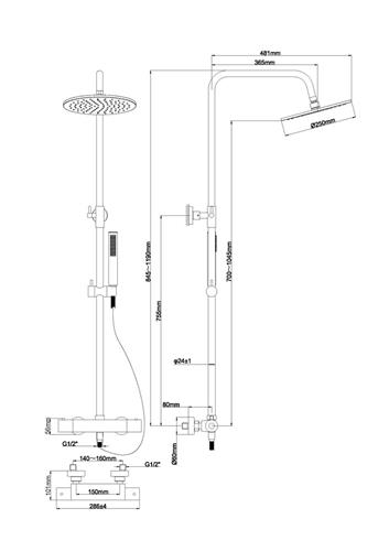 Wiesbaden Caral Thermostatische Doucheopbouwset 20 cm. - Goud Look - Geborsteld Messing