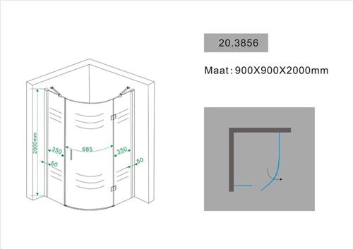 Douchecabine Nano Rond Rechts 900x900x2000