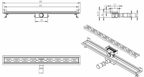Wiesbaden Eco RVS Douchegoot met Muurflens 90 cm.