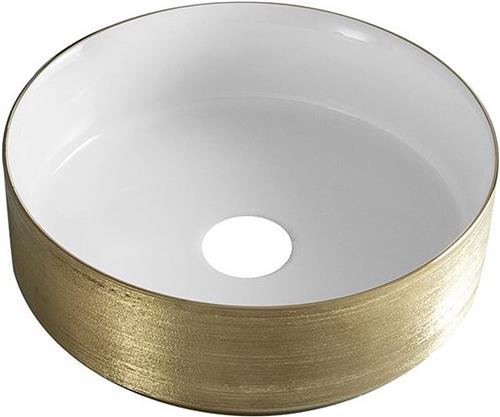 Sanifun Mondi waskom rond 360 x 360 x 120 mm glans wit/geborsteld goud