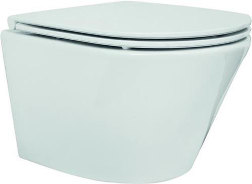 Wiesbaden Vesta Compact Rimless Wandcloset 47 cm. met Flatline Soft-Close Zitting - Wit