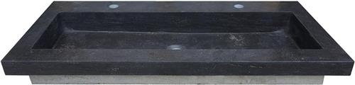 Wastafel Wiesbaden B-Stone 120x46x5 cm met 2 Kraangaten Hardsteen Zwart
