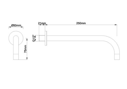 Wiesbaden Slim Inbouw Uitloop 25 cm. - RVS Look
