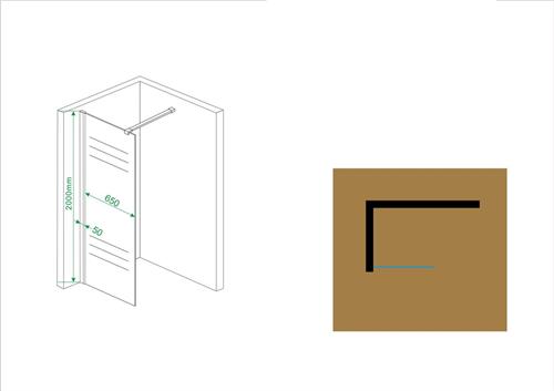 Wiesbaden Partly inloopdouche 70x200cm 10mm NANO coating glas met gedeeltelijk mat glas aluminium profiel zilver