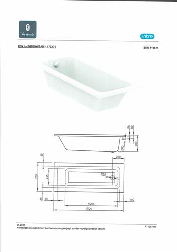 Nemo Start Zen I inbouwbad 170x70x40cm 205 liter met potenstel wit acryl