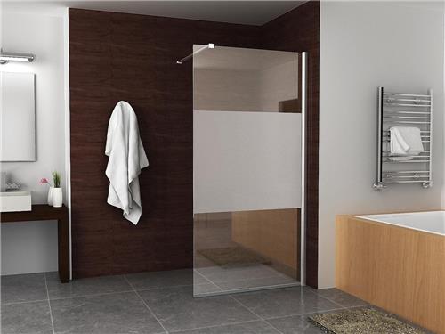 Wiesbaden Partly inloopdouche 90x200cm 10mm NANO coating glas met gedeeltelijk mat glas aluminium profiel zilver