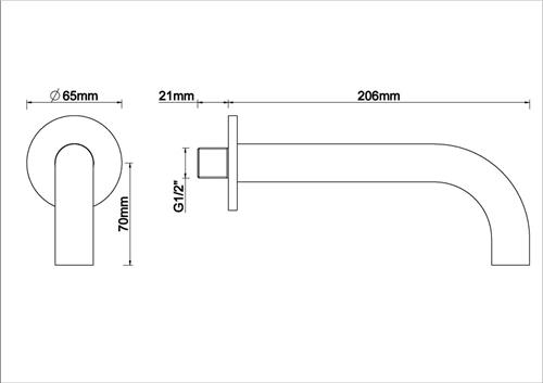 Wiesbaden Caral Inbouw Baduitloop 20 cm. - Geborsteld Koper