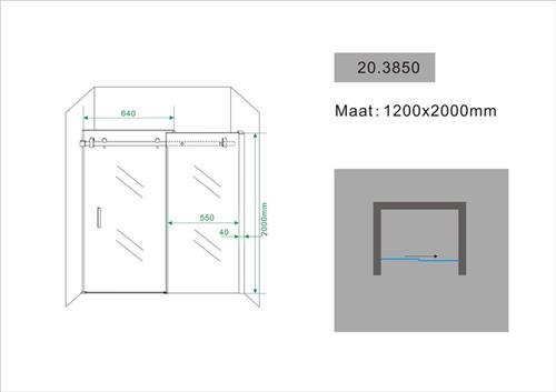 Wiesbaden douchedeur nis - Douche schuifdeur - 120 x 200 cm - 8 mm NANO glas