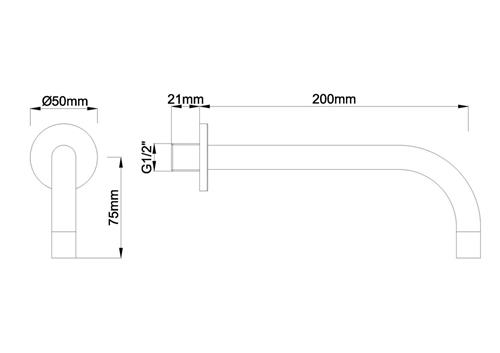 Wiesbaden Slim Inbouw Uitloop 20 cm. - RVS Look