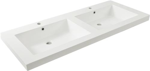 Wiesbaden Vision Dubbele Wastafel - Kunstmarmer - 2 kraangaten - 120 x 47 cm - Wit