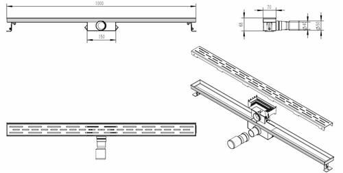 Wiesbaden Eco RVS Douchegoot 100 cm.