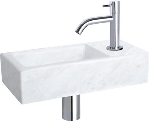 Differnz Helios Fonteinset - Wasbak Marmer - Wit - Gebogen Kraan - Chroom - Standaard Greep - 37.5 x 18.5 x 9 cm