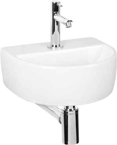Differnz Demi Fonteinset - Wasbak Keramiek - Wit - Rechte Kraan - Chroom - Standaard Greep - 30 x 25 x 11 cm