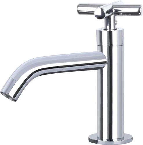 Differnz Wastafelkraan Gebogen met Kruisgreep  Kraan Koud Water  Toiletkraan  Chroom
