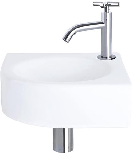 Differnz Cleo Fonteinset - Wasbak Keramiek - Wit - Gebogen Kraan - Chroom - Kruisgreep - 30 x 30 x 10 cm