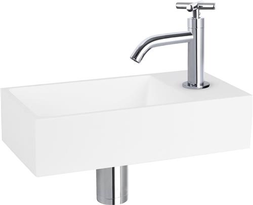 Differnz Solid Fonteinset - Wasbak Solid Surface - Wit - Gebogen Kraan - Chroom - Kruisgreep - 36 x 18.5 x 9 cm