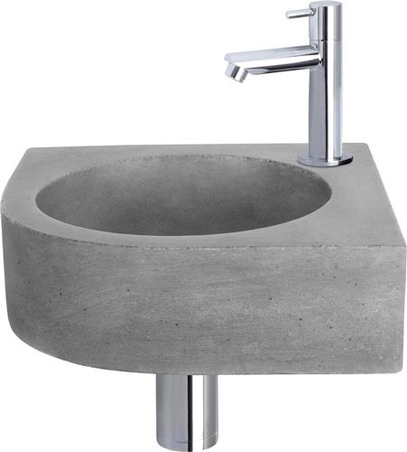 Differnz Cleo Fonteinset - Wasbak Beton - Donkergrijs - Rechte Kraan - Chroom - Standaard Greep - 31.5 x 31.5 x 10 cm