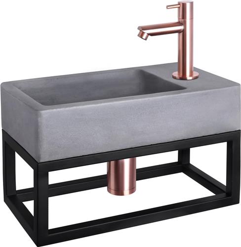 Differnz Force Fonteinset - Wasbak Beton - Donkergrijs - Rechte Kraan - Rood Koper - Standaard Greep - 40 x 22 x 8 cm - Met Handdoekrek - Zwart