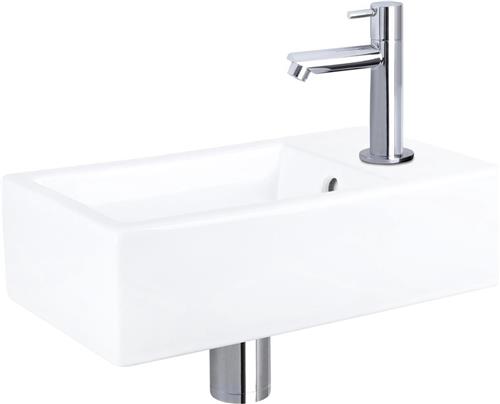 Differnz Force Fonteinset - Wasbak Keramiek - Wit - Rechte Kraan - Chroom - Standaard Greep - 40 x 22 x 11.5 cm