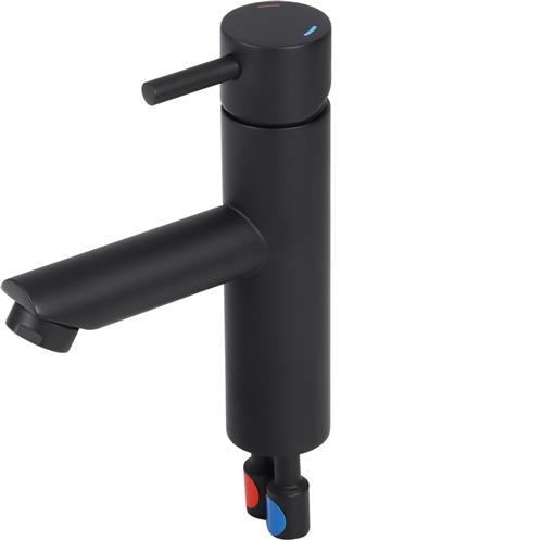 Differnz Wastafelkraan Recht  Mengkraan  Koud en Warm  Toiletkraan  Mat Zwart