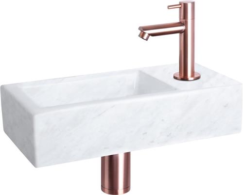 Differnz Helios Fonteinset - Wasbak Marmer - Wit - Rechte Kraan - Rood Koper - Standaard Greep - 37.5 x 18.5 x 9 cm