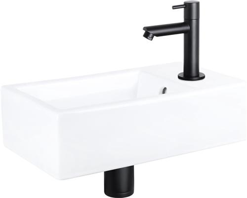 Differnz Force Fonteinset - Wasbak Keramiek - Wit - Rechte Kraan - Mat Zwart - Standaard Greep - 40 x 22 x 11.5 cm