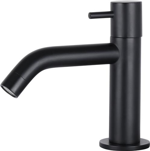 Differnz Wastafelkraan Gebogen  Kraan Koud Water  Toiletkraan  Mat Zwart