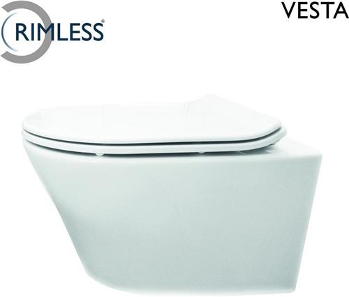 Wiesbaden Vesta Wandcloset - Zonder spoelrand - Met flatline 2.0 WC-bril - Wit