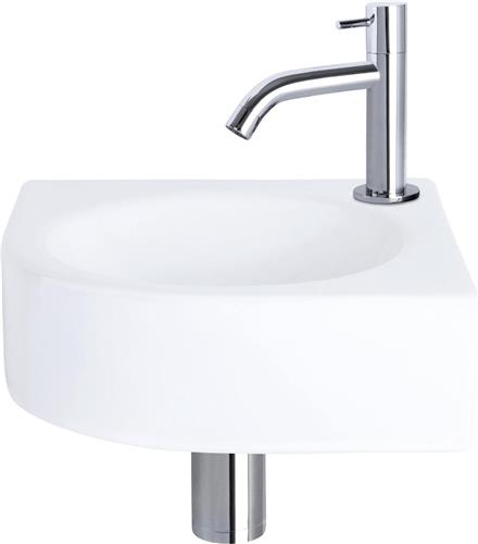 Differnz Cleo Fonteinset - Wasbak Keramiek - Wit - Gebogen Kraan - Chroom - Standaard Greep - 30 x 30 x 10 cm