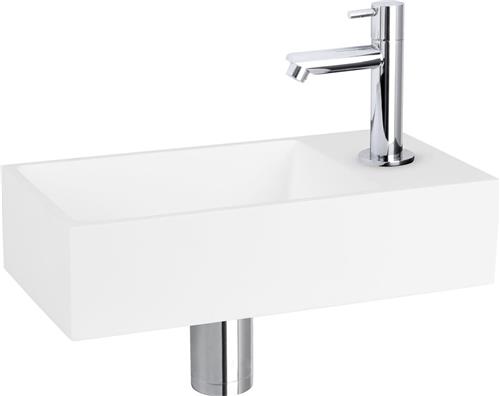 Differnz Solid Fonteinset - Wasbak Solid Surface - Wit - Rechte Kraan - Chroom - Standaard Greep - 36 x 18.5 x 9 cm