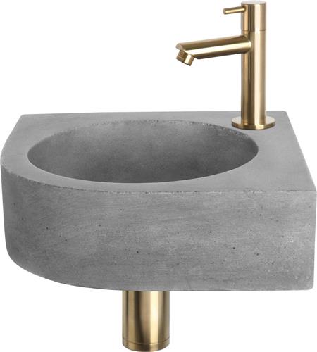 Differnz Cleo Fonteinset - Wasbak Beton - Donkergrijs - Rechte Kraan - Mat Goud - Standaard Greep - 31.5 x 31.5 x 10 cm