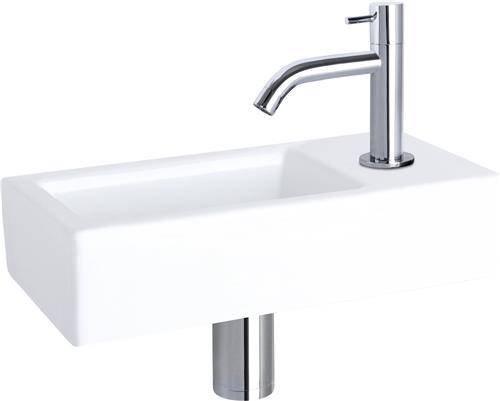 Differnz Ravo Fonteinset - Wasbak Keramiek - Wit - Gebogen Kraan - Chroom - Standaard Greep - 38.5 x 18.5 x 9.5 cm