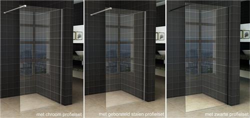 Wiesbaden Slim - Inloopdouche / Douchewand - 50x200 - Helder Glas - Antikalk - 8mm Veiligheidsglas - Excl. Stabilisatiestang en Profielset