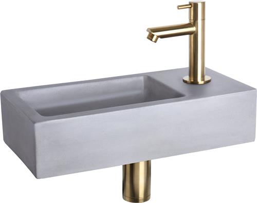 Differnz Ravo Fonteinset - Wasbak Beton - Lichtgrijs - Rechte Kraan - Mat Goud - Standaard Greep - 38.5 x 18.5 x 9 cm