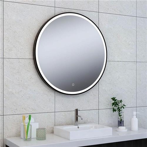 Badkamerspiegel Maro Rond 80x80cm Geintegreerde LED Verlichting Verwarming Anti Condens Touch Schakelaar Mat Zwart
