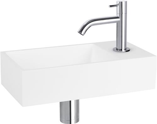 Differnz Solid Fonteinset - Wasbak Solid Surface - Wit - Gebogen Kraan - Chroom - Standaard Greep - 36 x 18.5 x 9 cm