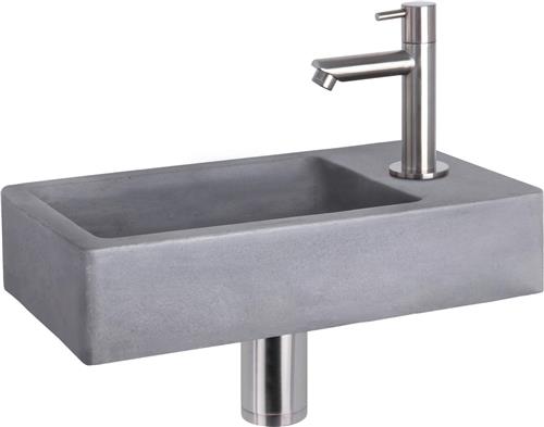 Differnz Force Fonteinset - Wasbak Beton - Donkergrijs - Rechte Kraan - Mat Chroom - Standaard Greep - 40 x 22 x 8 cm