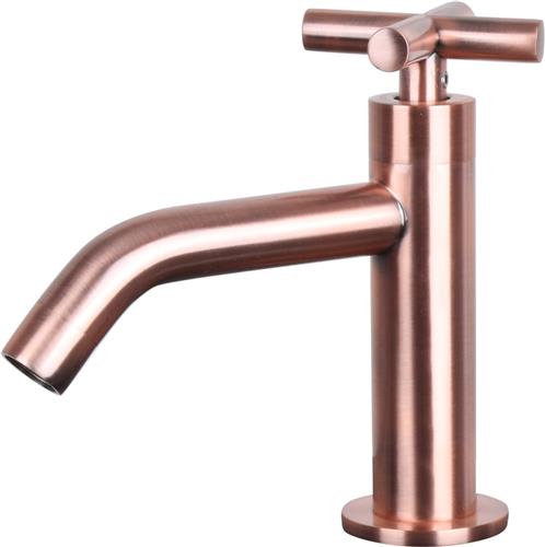 Differnz Wastafelkraan Gebogen met Kruisgreep  Kraan Koud Water  Toiletkraan  Rood Koper