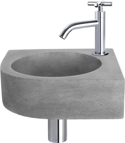 Differnz Cleo Fonteinset - Wasbak Beton - Donkergrijs - Gebogen Kraan - Chroom - Kruisgreep - 31.5 x 31.5 x 10 cm
