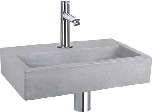 Differnz Flat Fonteinset - Wasbak Beton - Lichtgrijs - Rechte Kraan - Chroom - Standaard Greep - 38 x 24 x 8 cm