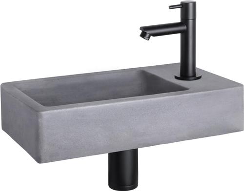 Differnz Force Fonteinset - Wasbak Beton - Donkergrijs - Rechte Kraan - Mat Zwart - Standaard Greep - 40 x 22 x 8 cm
