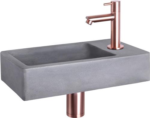 Differnz Force Fonteinset - Wasbak Beton - Donkergrijs - Rechte Kraan - Rood Koper - Standaard Greep - 40 x 22 x 8 cm