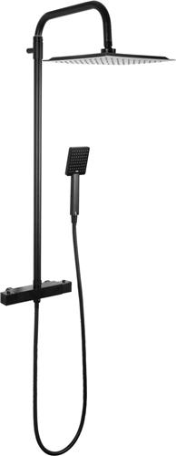 Differnz Thermoline Regendouche Vierkant - Thermostatisch  Stortdouche en Handdouche - 150 cm Doucheslang  Doucheset  Mat Zwart
