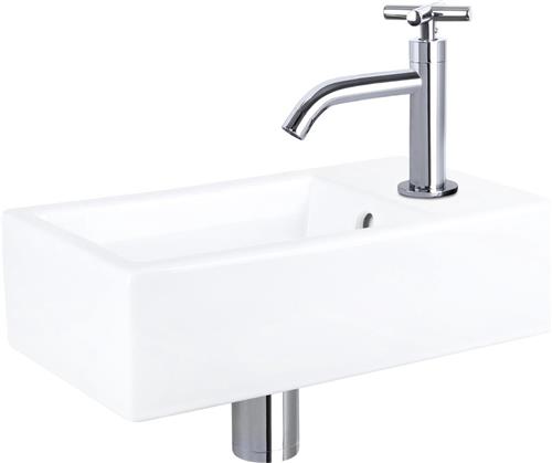 Differnz Force Fonteinset - Wasbak Keramiek - Wit - Gebogen Kraan - Chroom - Kruisgreep - 40 x 22 x 11.5 cm