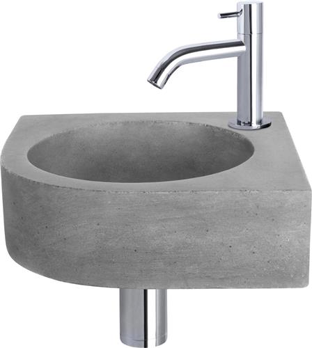 Differnz Cleo Fonteinset - Wasbak Beton - Donkergrijs - Gebogen Kraan - Chroom - Standaard Greep - 31.5 x 31.5 x 10 cm