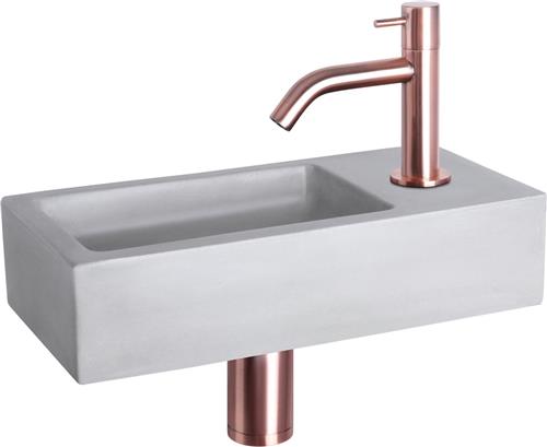 Differnz Ravo fonteinset - beton lichtgrijs - kraan gebogen rood koper - 38.5 x 18.5 x 9 cm
